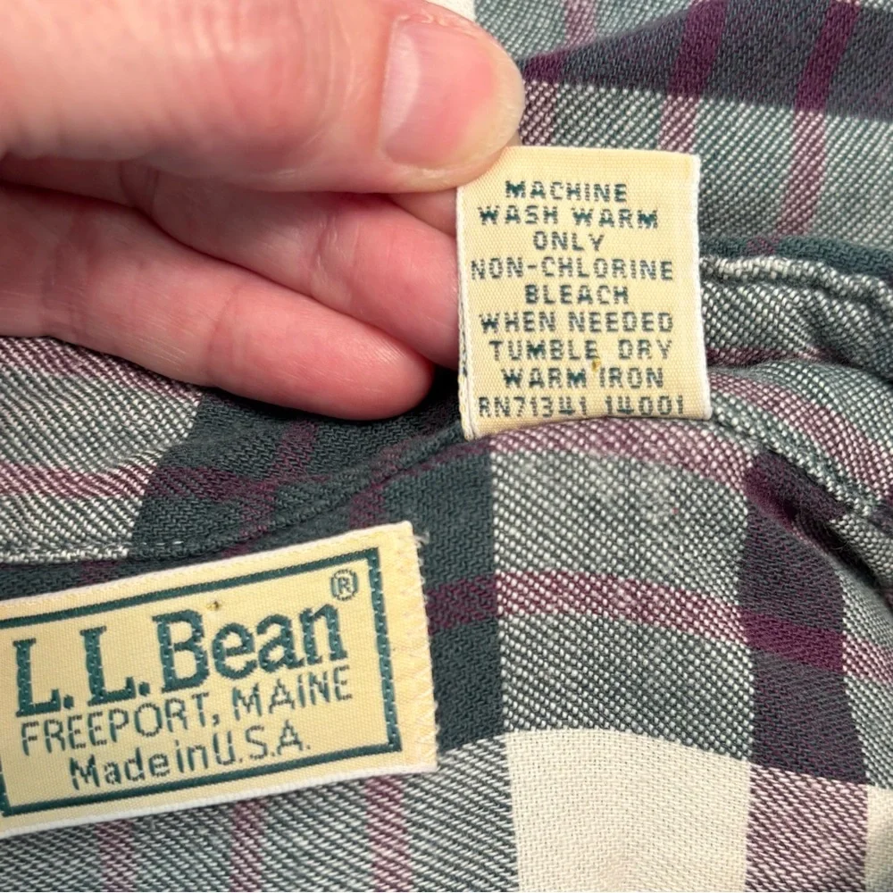VTG L.L. Bean USA Classic Flannel Shirt, Women Sz M Plaid Green Plum, Midweight - Picture 4 of 12